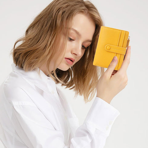Small Wallet for Women,Leather RFID Blocking Wallets,Bifold Ladies Wallets Card Holder Zipper Coin Pocket with ID Window Yellow...