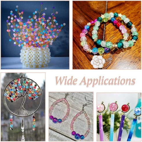 KISSITTY 8mm Crackle Glass Crystal Beads 10 Colors Two Tone Transparent Crackle Glass Loose Round Beads for DIY Jewelry Pen Sun Catchers Making Ab...