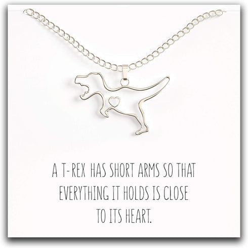 Happy Kisses Dinosaur T-Rex Necklace - Perfect T Rex Dinosaur Gift for Women and Girls – Heartfelt Trex Message Card Included...