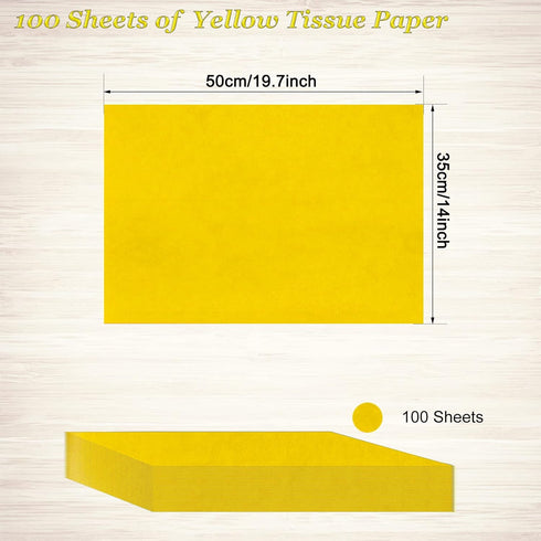 100 Sheets Yellow Tissue Paper - Artdly 14 x 20 Inches Recyclable Yellow Wrapping Paper Bulk for Weddings Birthday DIY Project Christmas wrapping ...