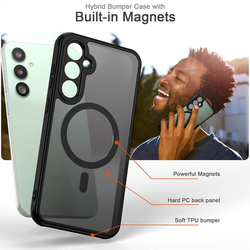 Magnetic Case for Samsung Galaxy S23 FE (6.4 Inch) Matte Translucent Back + TPU Bumper Shockproof Phone Cover with Built-in Magnet for Galaxy S23 ...