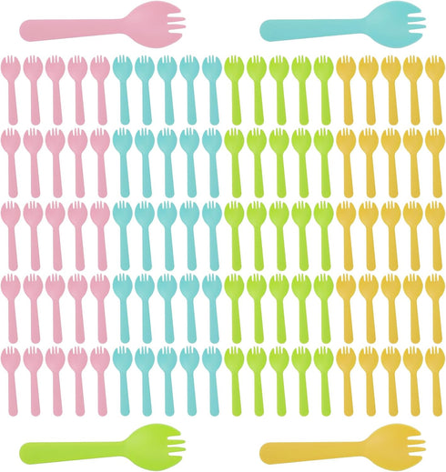 100 Pcs Mini Disposable Plastic Cake Fork, Fork and Spoon Two In One Tablewar, Individually Wrapped Forks for Cakes, Desserts, Ice Cream, Bread...