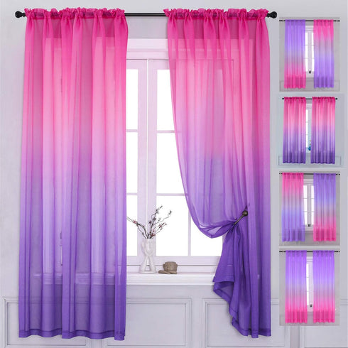 Yancorp Bedroom Curtains 84 inch Length Sheer Curtain Pink Purple Ombre Curtains Rod Pocket Drapes for Girls Living Room Mermaid Bedroom, 1 Panel(...