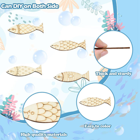 Ipotkitt 100 Pcs Random Undyed Wooden Fish Charms Old Lace Sea Animal Cutouts Unfinished Wood Summer Pieces for DIY Craft Supplies Keychain Home P...