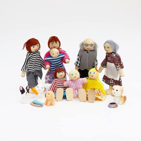 ONEST 15 Pieces Wooden Dollhouse Family Set Mini People Figures Sets Dollhouse Dolls Wooden Doll Family Pretend Play Figures Accessories for Prete...