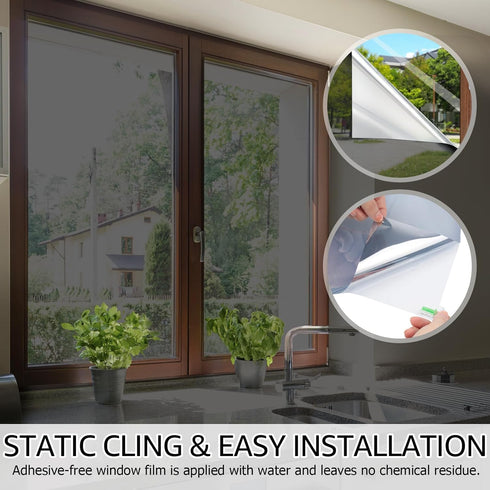HIDBEA One Way Window Film, Daytime Privacy Sun Blocking Reflective Window Film No Glue Static Cling Heat Control Window Tinting Film for Home and...