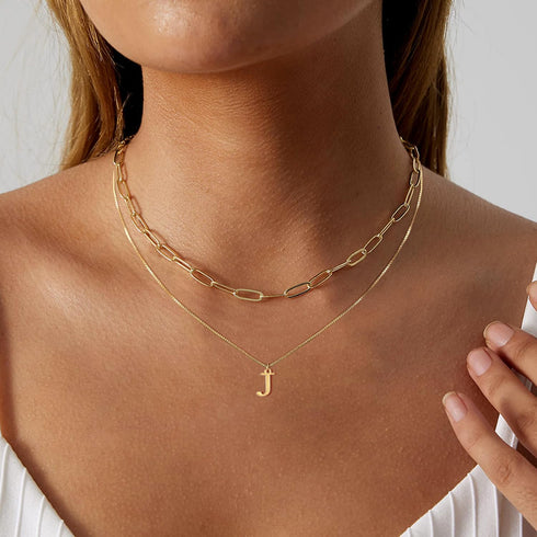 Gold Initial Necklaces for Women,Dainty 14K Real Gold Plated Letter Necklace Small Initial Pendant Choker Necklace Paperclip Layered Necklace Stac...
