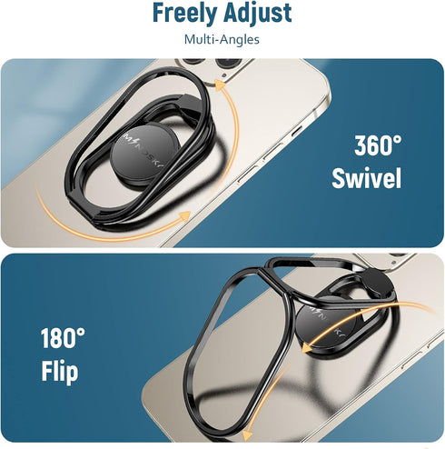Phone Ring Holder-with Car Magnetic Phone Mount Metal Phone Ring Finger Kickstand Black Cell Phone Grip Compatible with iPhone iPad Smartphones Ta...