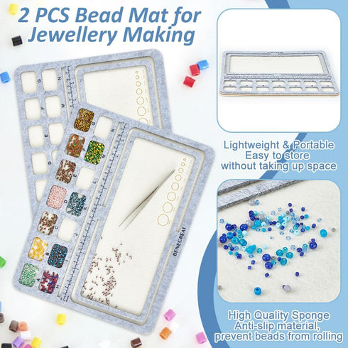 BENECREAT 2Pcs Large Hard Back Bead Mats, 11.8x9.4inch Wood Covered with Felt Wood Bead Design Board, Felt Beading Mat, Bead Tray with A~N Grid fo...