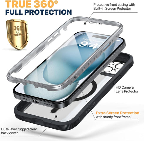 Diaclara Magnetic Designed for iPhone 15 Case, Compatible with MagSafe Built-in Touch Sensitive Anti-Scratch Screen Protector, with Camera Lens Pr...