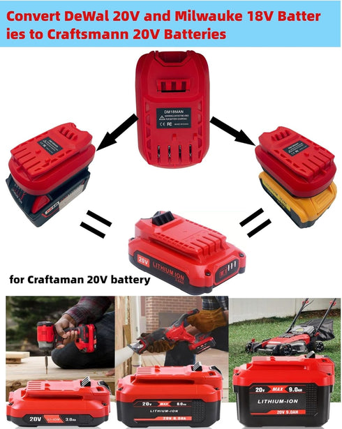 Alian Battery Adapter for Craftsman 20V (NOT C3 19.2 Volt) Cordless Tools,Adaptor for DeWalt 20V for Milwaukee 18V Li-on Battery Convert to for Cr...