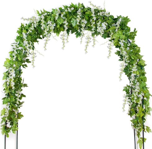 Mavee Artificial Wisteria Vine Garland Hanging Decor - 28.8ft Silk Flowers with Ivy Leaves (4x7.2ft) for Wedding, Home Floral Arrangements - White...