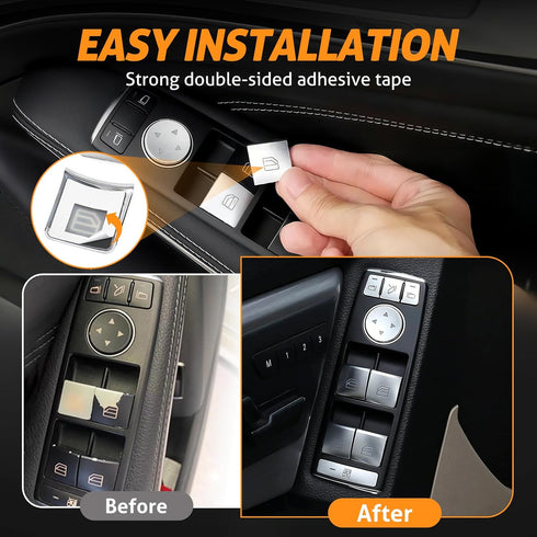 WICHEMI Window Switch Button Trim Cover Sticker for Mercedes Benz A/B/C(W204)/E(W212)/GLA/CLA/GLK/GL/ML/GLE Class, Inner Door Power Window Glass L...