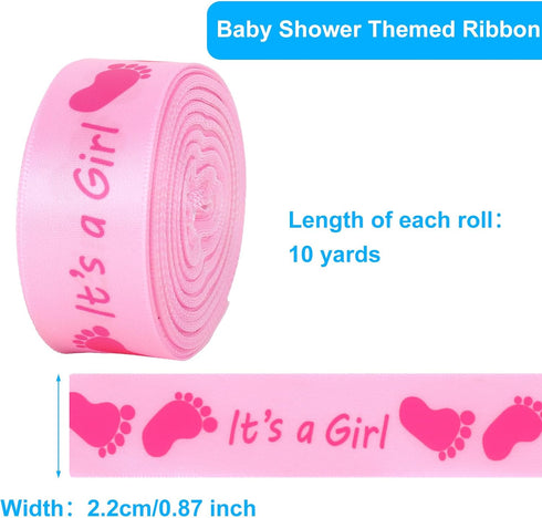Whaline 2 Rolls Baby Shower Craft Ribbons 20 Yards Blue Pink Satin Ribbons It's a Girl It's a Boy Footprint Gift Wrapping Ribbons for Baby Shower ...