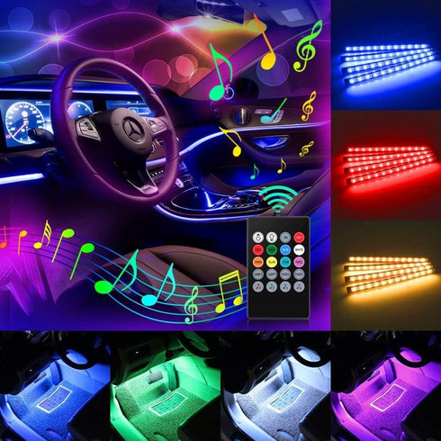 Car LED Strip Light Interior, Sound Active 4 Lines 48 LEDs Multicolor Music Sync Interior Car Lights Under Dash Waterproof led Lights for car, Wir...
