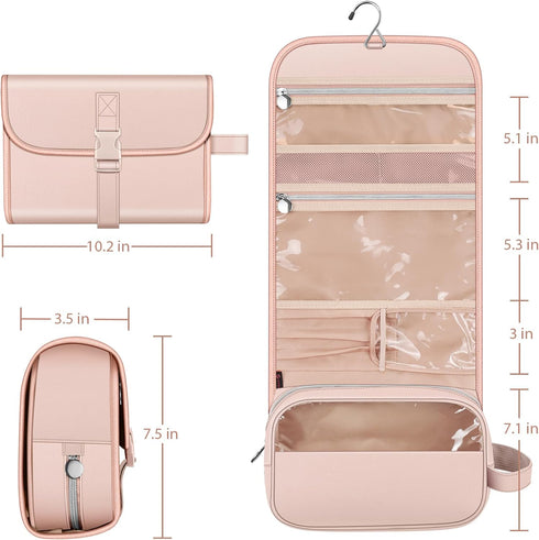 Fintie Portable Toiletry Cosmetic Travel Bag, Large Water Resistant Hanging Makeup Organizer Storage Pouch Case for Women Girls, Pink...