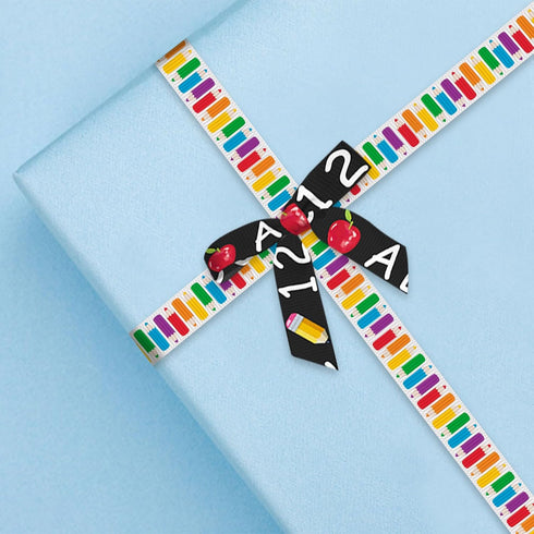 6 Rolls 18 Yards Back to School Ribbons, 3/8" School Day Grosgrain Ribbons Black Green Yellow Ribbons Apple Pencil ABC Gift Wrapping Ribbons for T...