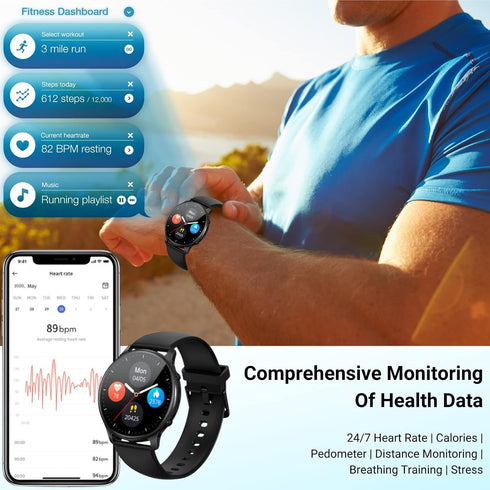 Holiday Smart Watches for Women Men, 1.32” Full Touch Screen Heart Rate/Sleep Monitor/Pedometer, IP68 Waterproof Fitness Watch for Android iOS Pho...