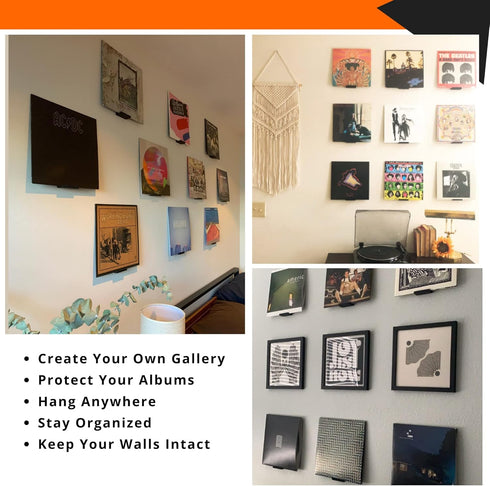 Vinyl Record Wall Mount- 5 Pack | No Wall Damage | Floating Shelf | Black & White Album Holder | Display Your Best LPs...