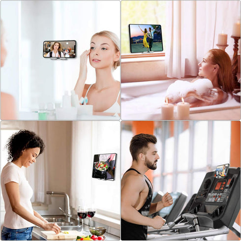 Wall Mount Cell Phone Holder - Mirror Adjustable Cellphone Stand with 2Pcs Adhesive Sticky Pads for Bathroom Bedroom Kitchen or Dorm, Compatible w...