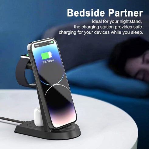 Charging Station for Apple Multiple Devices,3 in 1 Fast Charging Station Stand for iPhone 14/13/12/11/Pro/Max/Plus,for Airpods,Fast Wireless Charg...