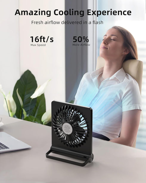 Koonie Portable Desk Fan, 3.5-20hrs Battery Operated Small USB Fan with Ultra Quiet 220° Tilt Folding, Rechargeable Personal Fan with 3 Speeds Str...