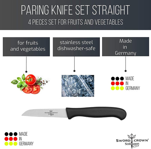 Sword & Crown Professional (Made in Germany, Solingen) Paring Knife Set of 4 Easy to Grip, Super Sharp, Rust and Corrosion Free Dishwasher Safe 3"...