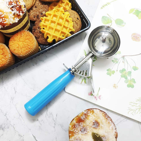 Portion Scoop - #16 (2 oz) - Disher, Cookie Scoop, Food Scoop - Portion Control - 18/8 Stainless Steel, Blue Handle...