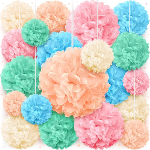 Pastel Tissue Paper Pom Poms - Hanging Paper Flowers for Rainbow Pastel Birthday Decorations, Baby Shower Decor, Easter Party Decor and Classroom ...