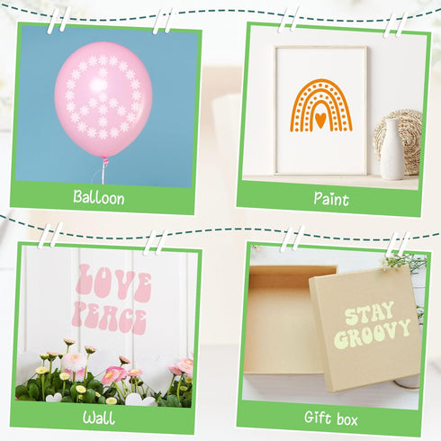 Henoyso 24 Pcs Boho Groovy Peace Stencil Set 8 x 8 Inch Plastic Drawing Painting Stencil Templates Stencil Assorted Stencils Reusable for Kids Pai...