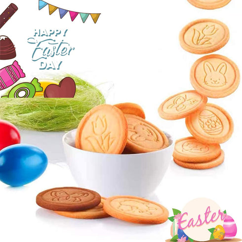 KAISHANE Easter Cookie Stamps,Easter Cookie Cutter Set,6 Pcs Interchangeable Cookie Stamps,1 Pcs Round Cookie Cutter,1 Pcs Cookie Press,Random Col...