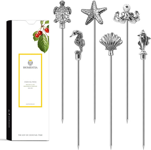 Homestia Metal Cocktail Picks for Drinks, 4.7" Ocean Series Cocktail Toothpicks Cocktail Garnish Cocktail Skewers Swords, 6Pcs Fancy Reusable Mart...