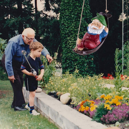 Gnomes Yard Decorations Outdoor Cute Resin Hammock Gnome Hanging Statues Garden Decor Backyard Art...
