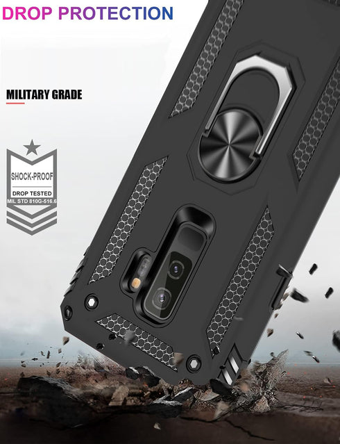 IKAZZ Galaxy S9 Plus Case, Heavy Duty Protective Phone Cover, Shockproof, Magnetic Kickstand, Black...