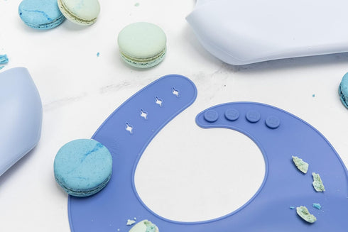 Baby Silicone Bibs Set Of 3 | Muted Blue | Infant Toddler Feeding | Waterproof, Durable, Adjustable...
