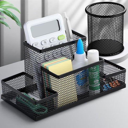 Students Office Desk Mesh Style 4 Compartments Metal Pen Holder Office Desk Organizers...