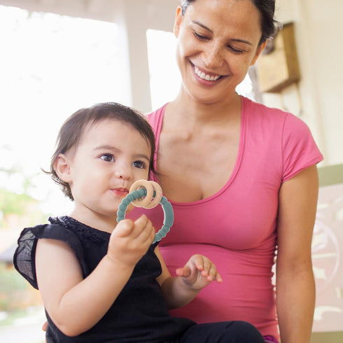 Baby Teether, One Piece Design Silicone & Beech Teething Ring Toy for Babies, BPA Free (Light Grey)...
