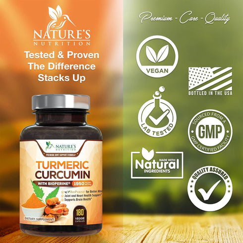 Turmeric Curcumin with BioPerine 95% Standardized Curcuminoids 1950mg - Black Pepper Extract for Max Absorption, Nature's Joint Support Supplement...