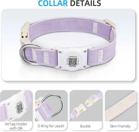 Airtag Dog Collar QR Code - IP68 Waterproof Integrated Air Tag Dog Collar Holder ID Tag - Free Pet Online Profile - Durable Natural Cotton Hemp - ...