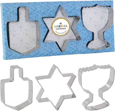 The Dreidel Company Stainless Steel Hanukkah Cookie Cutters, Three Hanukkah Menorah, Dreidel, Star Shaped...