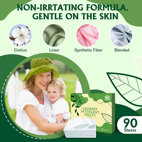 Laundry Detergent Sheets,90 Sheets (up to 180 loads) Eco Friendly Laundry Soap Sheets,Travel Laundry Detergent, No Plastic Jug,New Liquid-Less Tec...