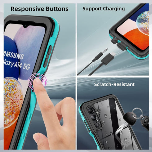 for Samsung Galaxy A14 5G Phone Case, Waterproof Case with Built-in Screen Protector & Cell Phone Ring Holder, Full Body Shockproof Rugged Heavy D...