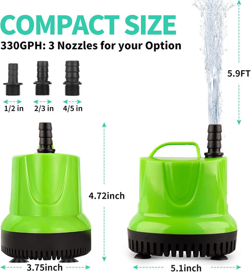 FREESEA 330 GPH 25W Submersible Water Pump for Pond Aquarium Hydroponics Fish Tank Fountain Waterfall...