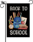 Back to School Garden Flag Pencil Book Alarm Clock Schoolbag Burlap Black Flag Double Sided First Day to School Outside Yard Lawn Decorations 12.5...
