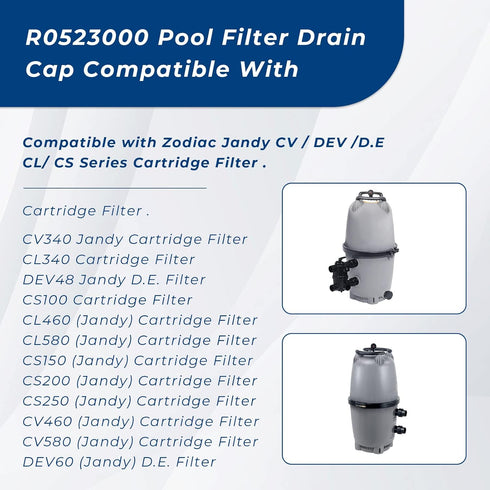 Salt Cell Cleaning Cap R0523000 Pool Filter Drain Cap Assembly Replacement for Zodiac Jandy CS/DEV/CV/CL Series Pool Filter Aquapure Salt Cell Cle...