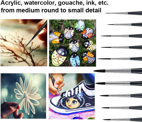 Transon 10pcs Small Detail Miniature Model Painting Brush Set for Acrylic Watercolor Gouache Ink Tempera and Body Painting...