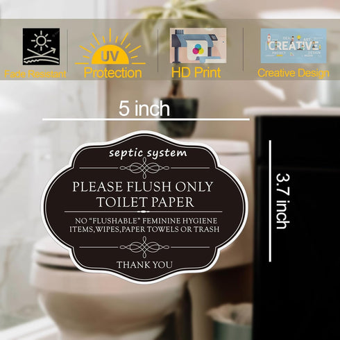 Do Not Flush Rules Bathroom Signs,RAMIEYOO Designer Sign For Septic Systme,Please Flush Only Toilet Paper,Great for Home,Business or RV,Cabin (Bla...