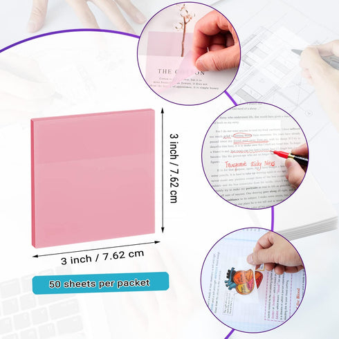 ENLUOM 400 Sheets Colored Transparent Sticky Notes - 3 x 3 in Translucent Sticky Notes, Pastel Clear Waterproof Self-Sticky Notes, See Through Sti...
