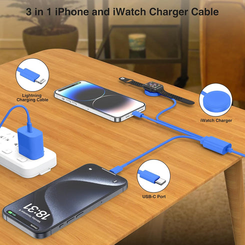 Apple Watch Charger Cable, USB C Magnetic Watch Charging Cable, 3 in 1 Apple iWatch Charging Cable 6 FT, Compatible with Apple Watch Series 9/8/7/...