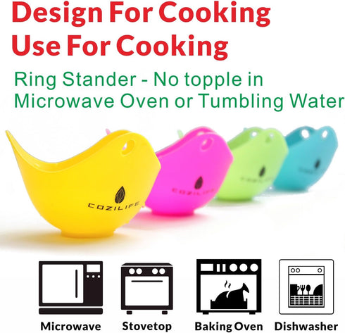 Egg Poacher – COZILIFE Silicone Egg Poaching Cups with Ring Standers, For Microwave or Stovetop Egg Cooking, Kraft Box Packing, BPA Free, Pack of ...